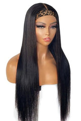 Silky Straight Natural Black Human Hair Headband Wig